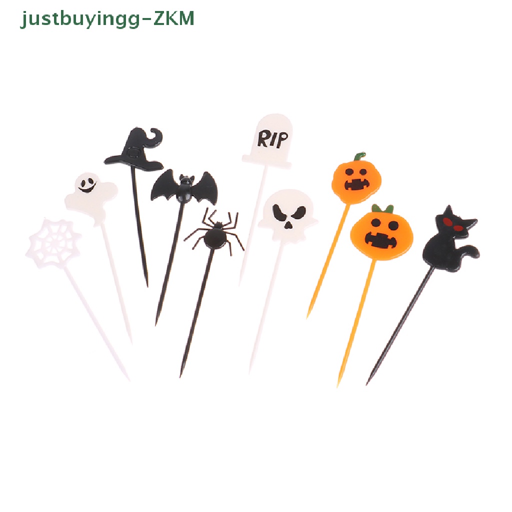 10pcs / set Tusuk Gigi Cupcake Bahan Plastik Untuk Dekorasi Pesta Halloween