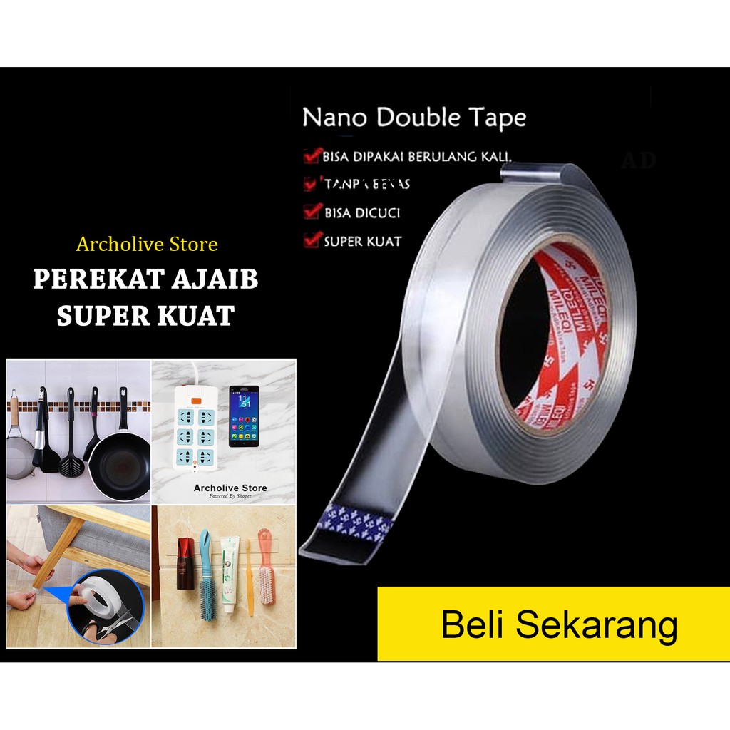 

COD Nano Double Tape Ajaib Bening Tahan Air Acrylic Washable Ivy Grip Isolasi Selotip Dicuci 1 3 5