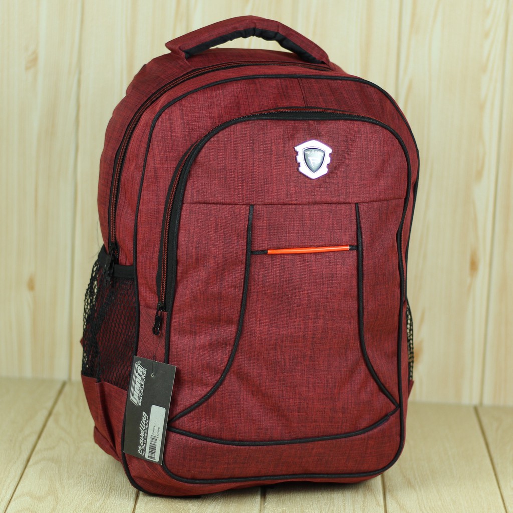 Tas Polo Kerja Dinas Punggung Pria Denim Scotlet Maroon Bahan Polyester Free Raincover Ransel Sekolah Kuat Termurah Big Promo