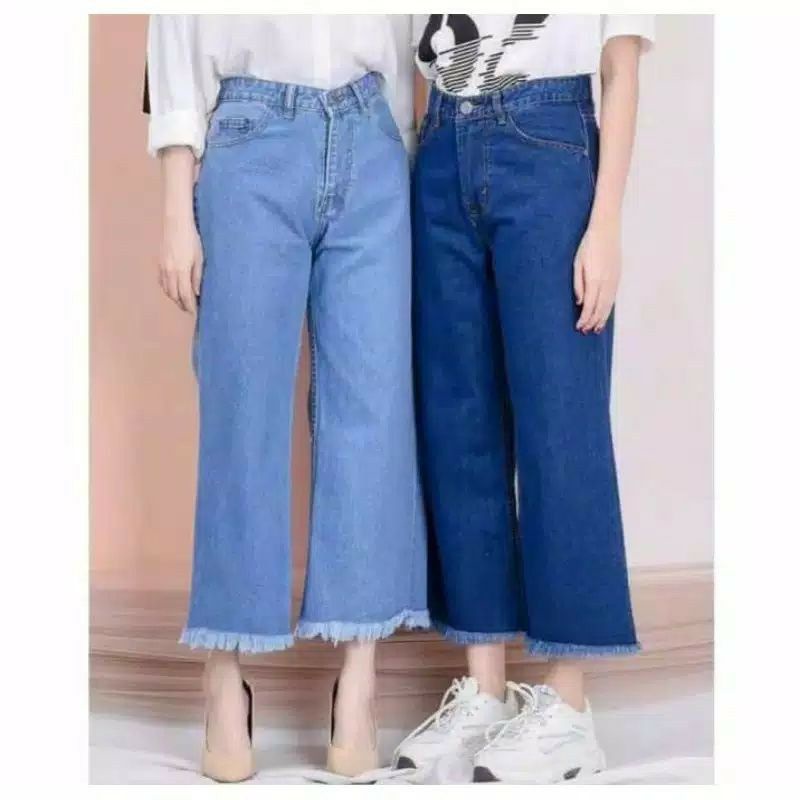 Celana Kulot Jeans Rawis Wanita Tebal Premium Quality