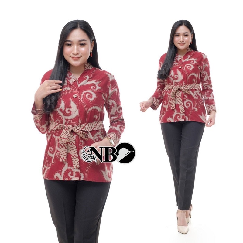 Baju Batik Wanita - Blouse Batik Kantor Motif Kangkung - Atasan Batik Murah COD