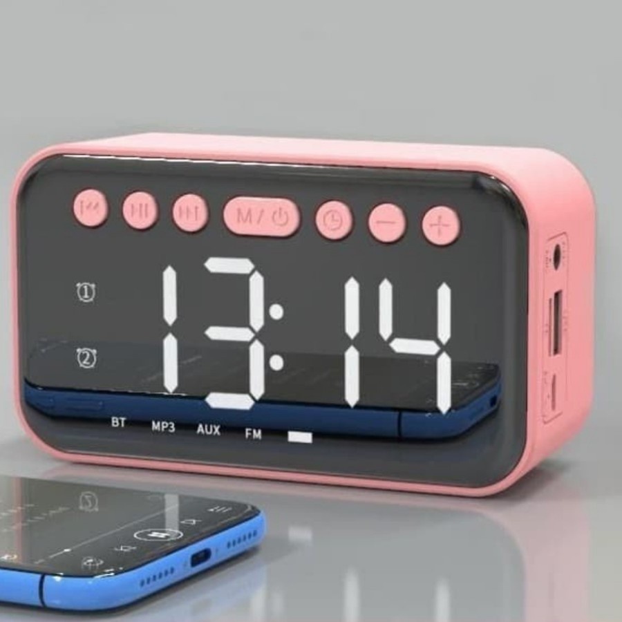 Jam Mirror Alarm Speaker Bluetooth Clock Serbaguna Dekorasi Interior