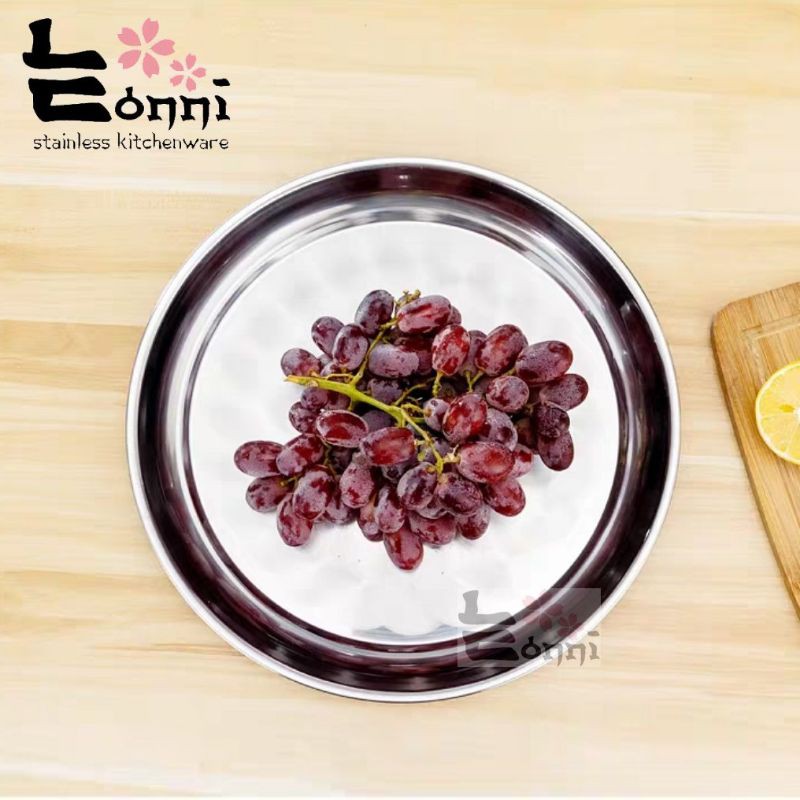30-60cm Nampan bulat stainless murah impor wadah tumpeng kue kukus tebal polos alat dapur-7