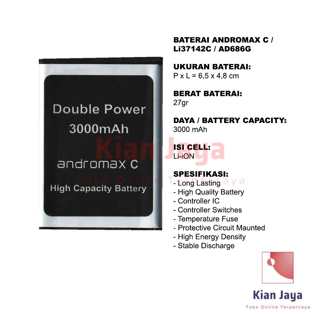 Baterai Hp Smartfren Andromax C / Li37142C / AD686G Original Batre Batrai Battery Double Power