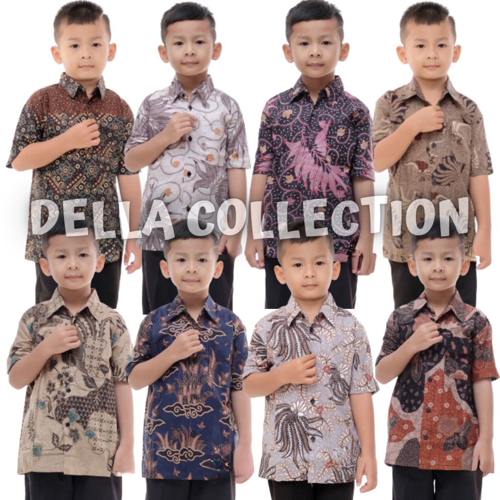 Kemeja Batik Anak Pendek Motif Kobes Abu Usia 1-12 Tahun