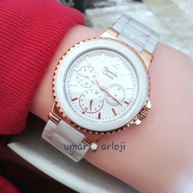 Jam Wanita Alexandre Christie Ac 2337 Bf Keramik Putih 100% Original
