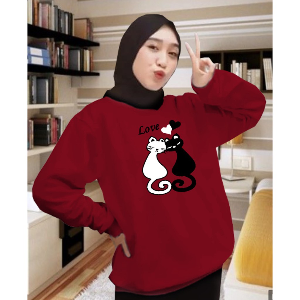 Kaos Lengan Panjang meow 2 / Kaos Sweatshirt / Atasan Wanita / Atasan Wanita Lengan Panjang