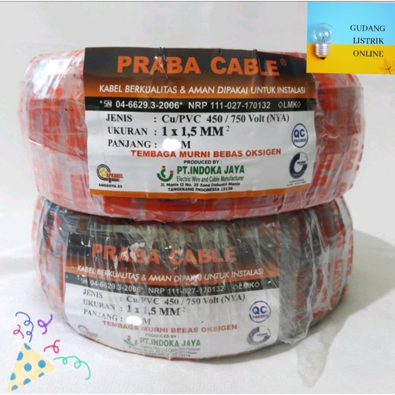 Kabel Listrik NYA 1X1,5 Kabel Engkel NYA 1X1.5 NYA 1,5 Tembaga Praba 50 Meter SNI LMK