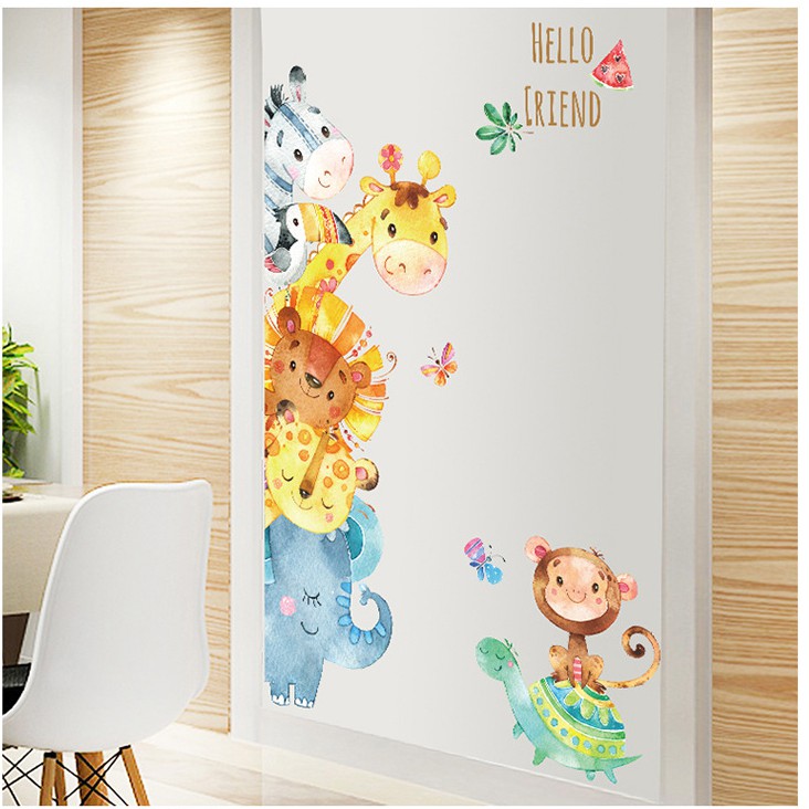 Reliza Wall Sticker Hello Friends Animal Intip Stiker Dinding PA1055