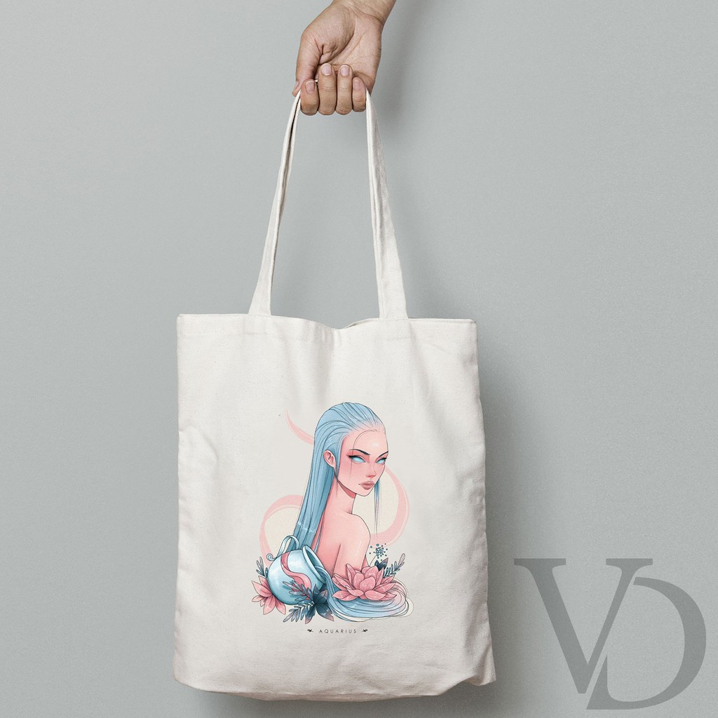 TOTE BAG BAHAN KANVAS MOTIF ZODIAC ART TERBARU / AESTHETIC TOTE BAG / TAS BELANJA MOTIF ZODIAK