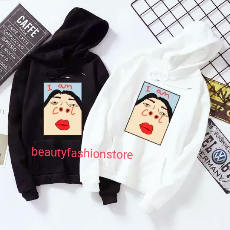 HOODIE COUPLE I AM COOL BAHAN TEBAL/GUDANG FASHION/FASHION WANITA DAN PRIA