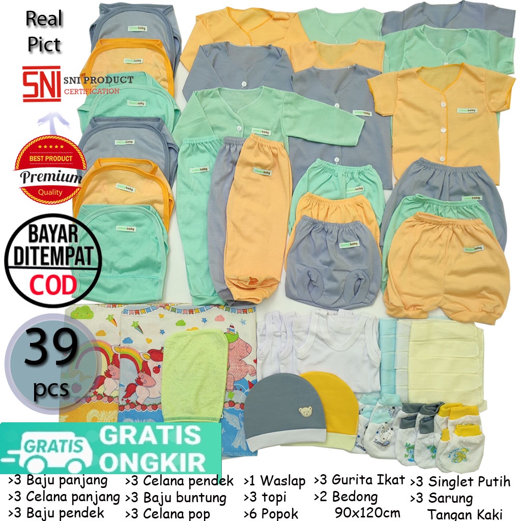 	 39 Pcs Paket Hemat Lahiran Lengkap Perlengkapan Baju Bayi Setelan Baju Anak Newborn Baby Gift Set Laki Perempuan Kado Hadiah Baru Lahir Celana Bayi Baju Bayi Polos	