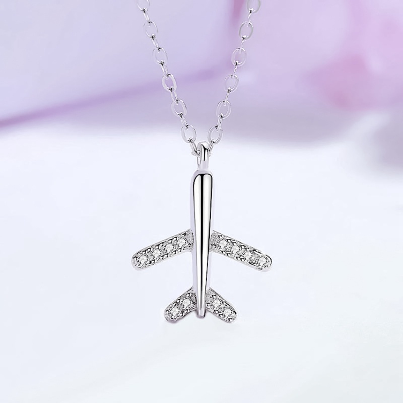 Fancyqube Kalung Rantai Klavikula Desain Pesawat Mini Bahan 925 Sterling Silver Untuk Wanita