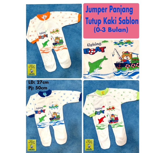 Jumper Panjang Tutup Kaki Sleepsuit Bayi Newborn 0-3 Bulan Sablon