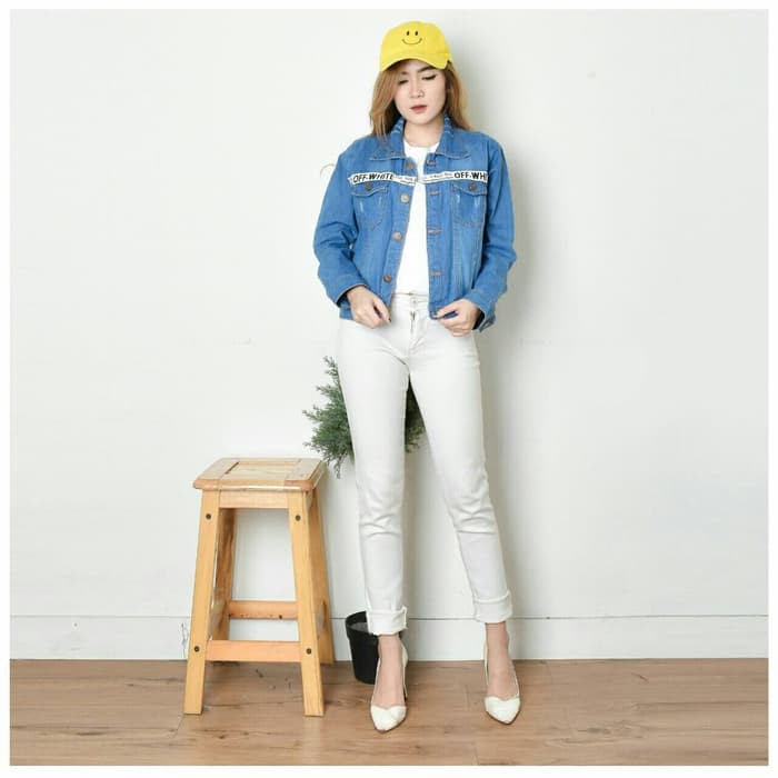 Jaket Jeans Sobek Off White dan Line Off White