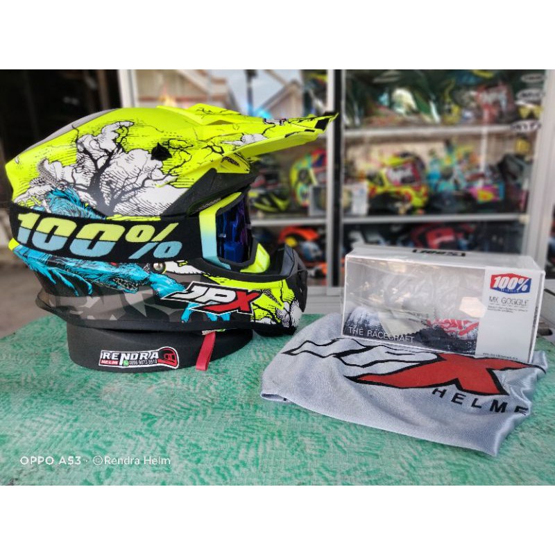 Helm JPX cross + kaca google 100% lensa ada 2