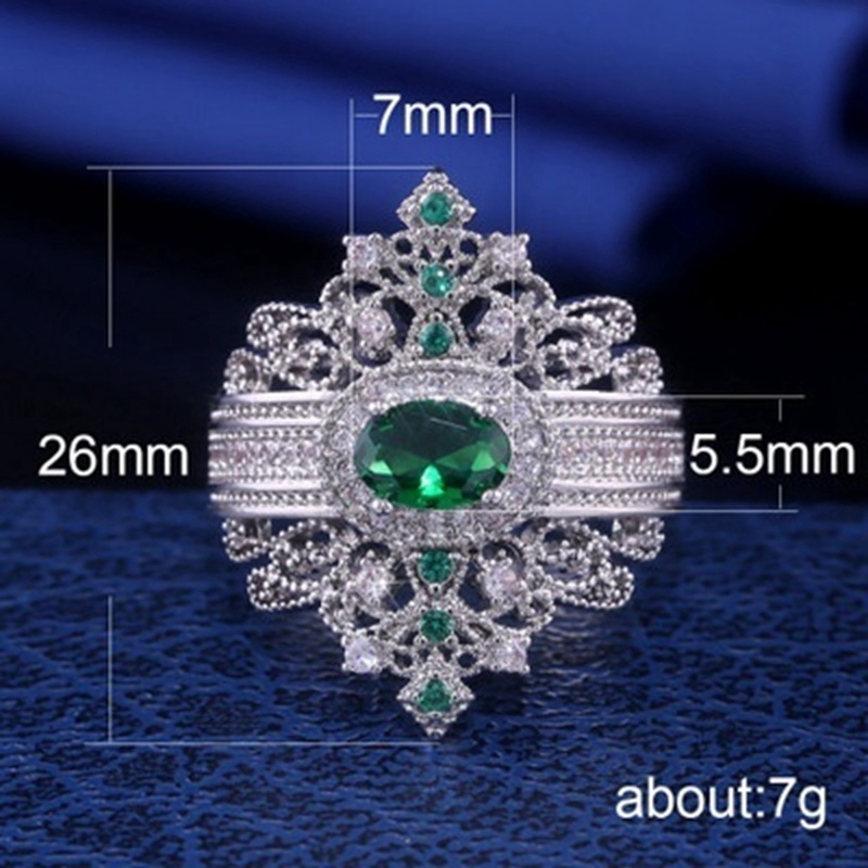 Mewah Perempuan 925 Perak Inlay Emerald Kristal Gemstone Cincin Mode aristokrat Court Style Jewelry