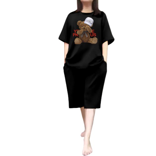 Setelan Jumbo Wanita Teddy Bear Celana Pendek LD 110 / Kaos Wanita