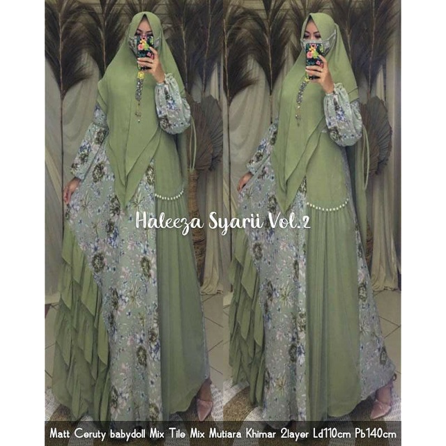 Cod Haleeza syari/gamis busui/gamis ld 110/baju muslim/gamis set khimar/gamis ceruty bunga