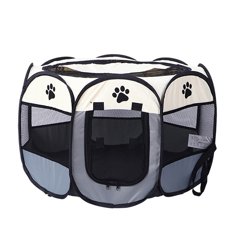 【Barang Tersedia】Kandang Hewan Lipat Bahan Kain Portabel Dengan 8 Panel-Abu-abu M