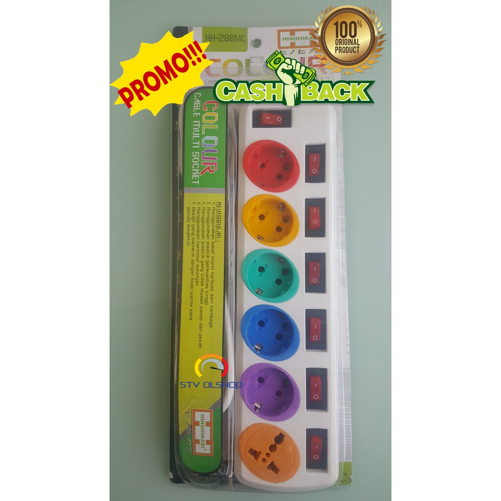 Stop Kontak 6 Lubang + Saklar Hinohikari HH-288 MC