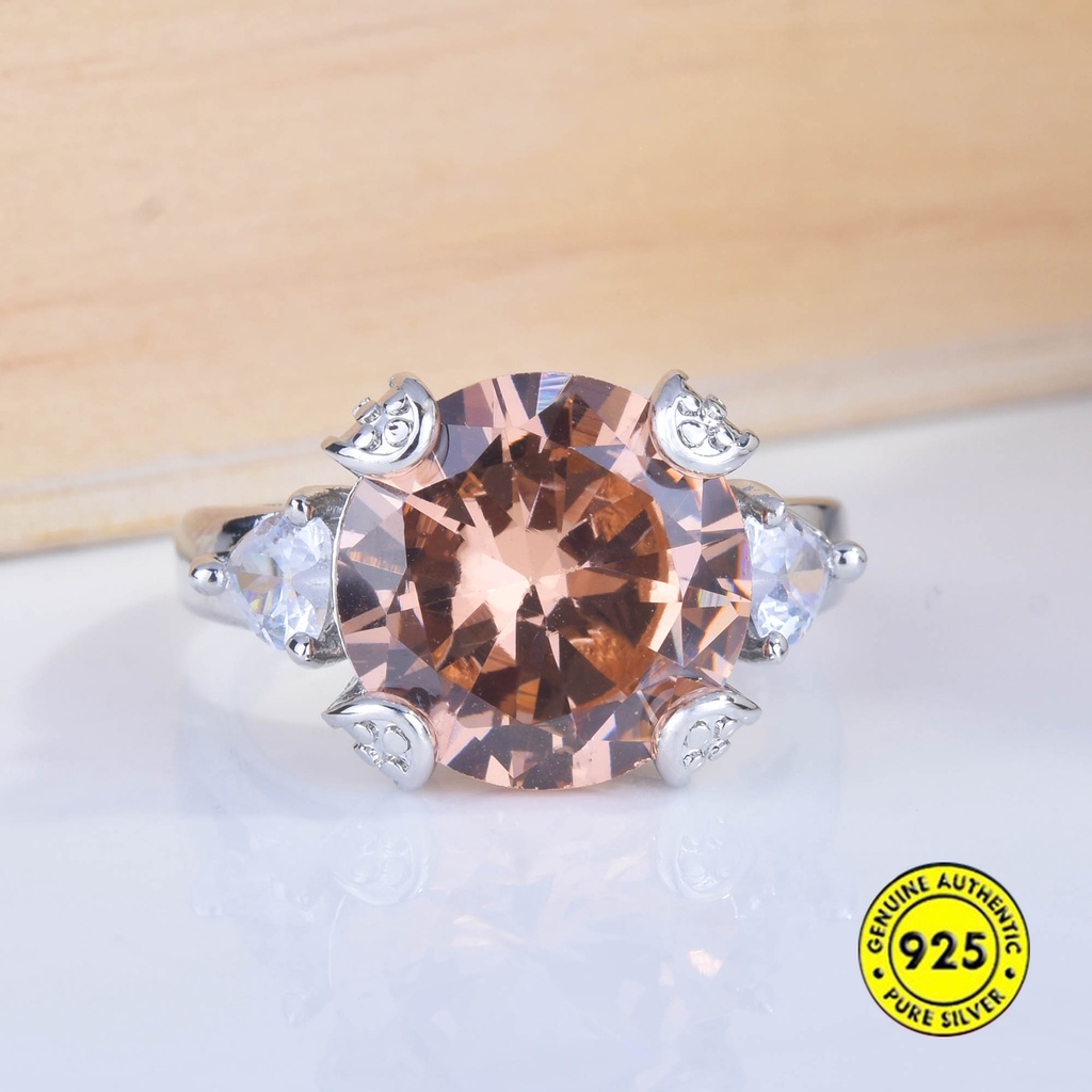 Cincin Batu Morgan 3 Karat Adjustable Dengan Berlian Imitasi Warna Champagne Untuk Wanita