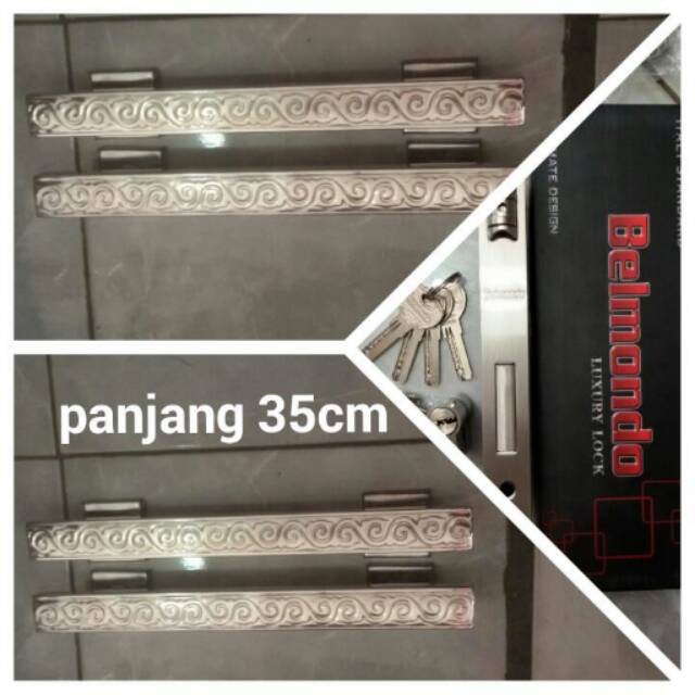 Handle pintu minimalis ukir 35cm 2set+kunci