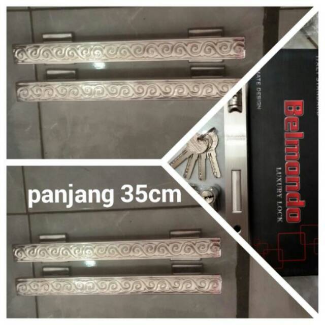 Handle pintu minimalis ukir 35cm 2set+kunci