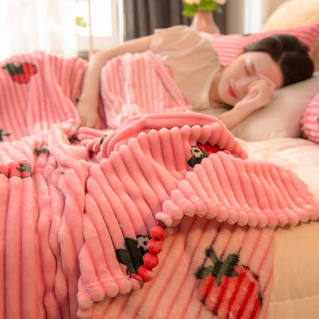 Selimut Bulu Salur 3D Motif Super Lembut Dan Halus Size 150x200 Terbaru