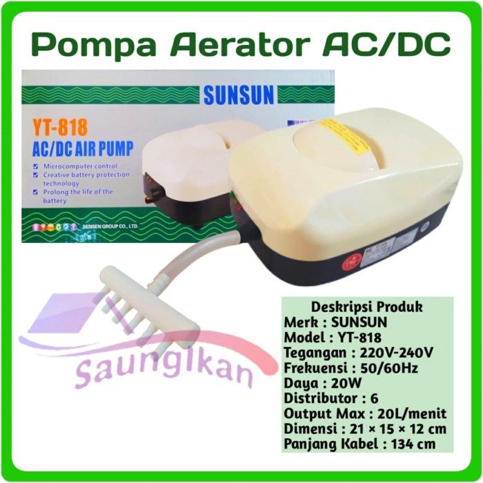 Pompa Udara Aerator Aquarium Kolam RECHARGE AC DC SUNSUN YT 818