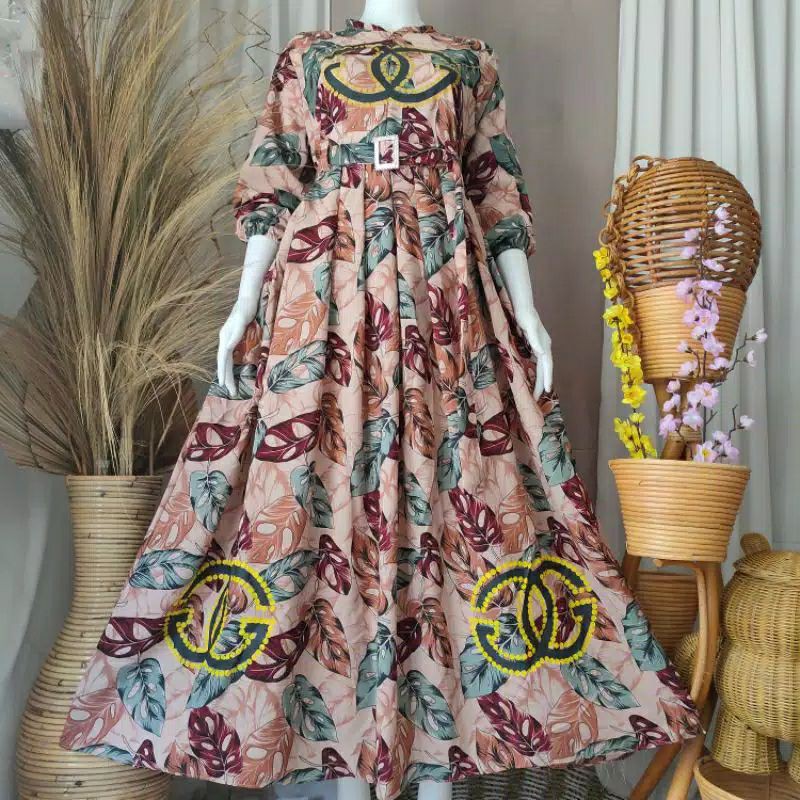 Gamis monalisa daun monstera