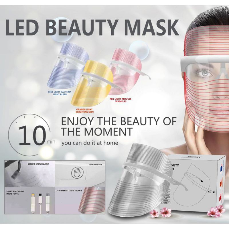 FACE SHIELD KACAMATA AKRILIK DENGAN LAMPU LED 3 WARNA UNTUK KECANTIKAN MASKER WAJAH  LED BEAUTY MASK
