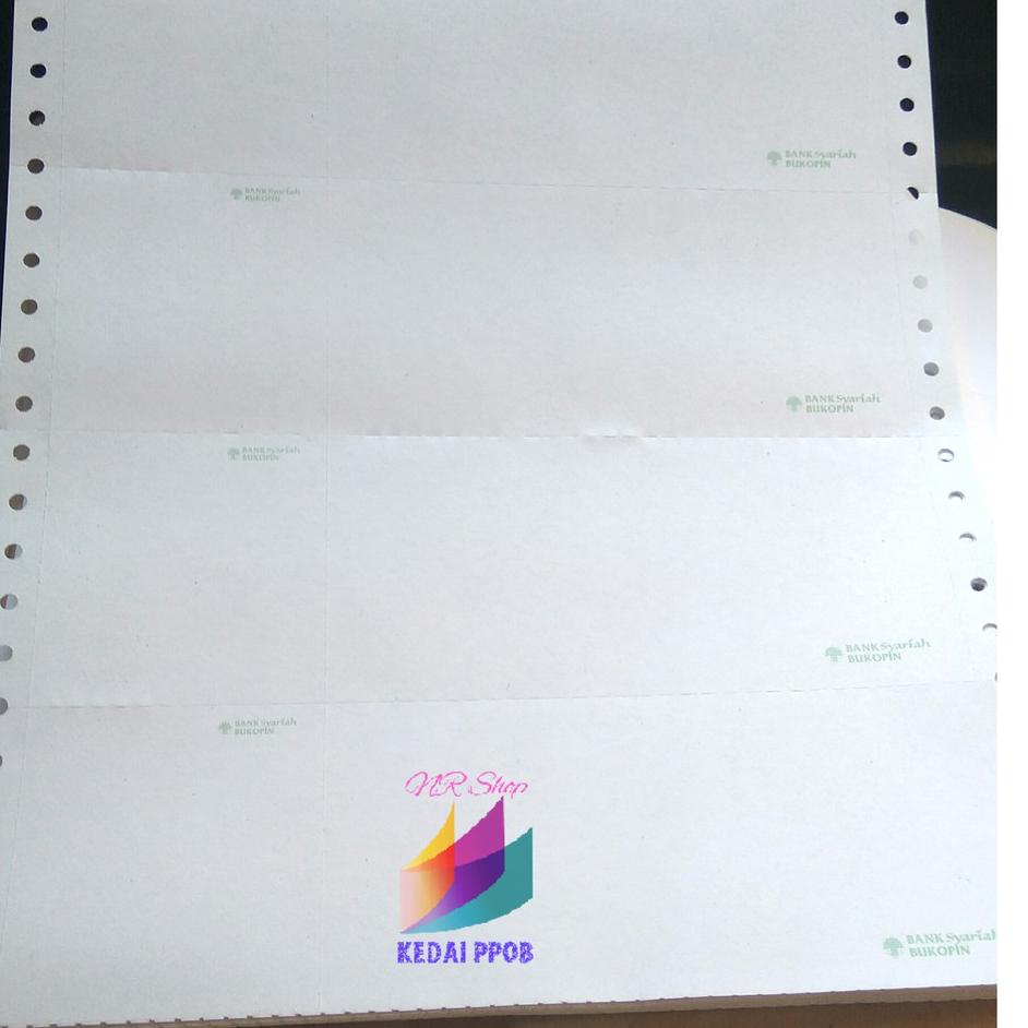 

gdcc295 Kertas Continuous Form Struk PPOB PLN A4 Dibagi 4 Rangkap 1 Eceran Logo Bank BSB ( BUKOPIN Syariah) Promo Special