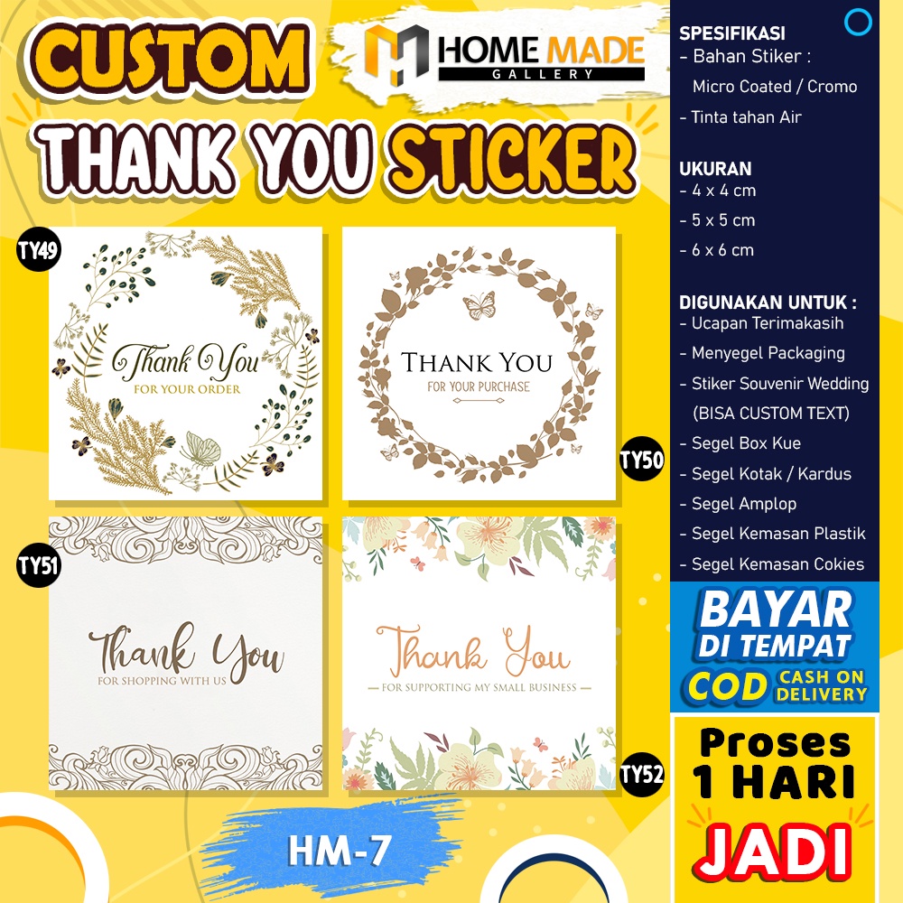 

STICKER THANK YOU FOR ORDER STIKER LABEL PENGIRIMAN TERIMA KASIH OLSHOP PERSEGI CUSTOM MURAH HM-7