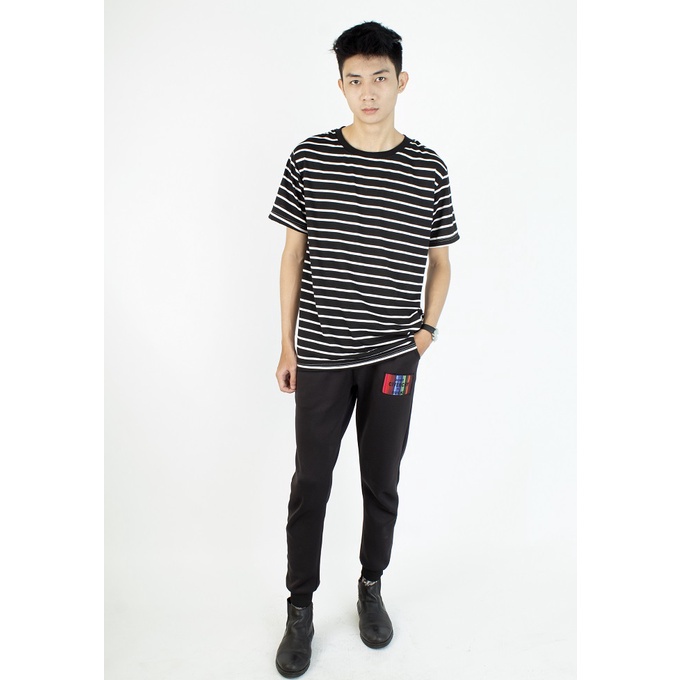 Kaos Stripe Belang-Belang Salur Soft Katun Belang Garis Unisex Pria Wanita Putih Hitam Coklat Pink U