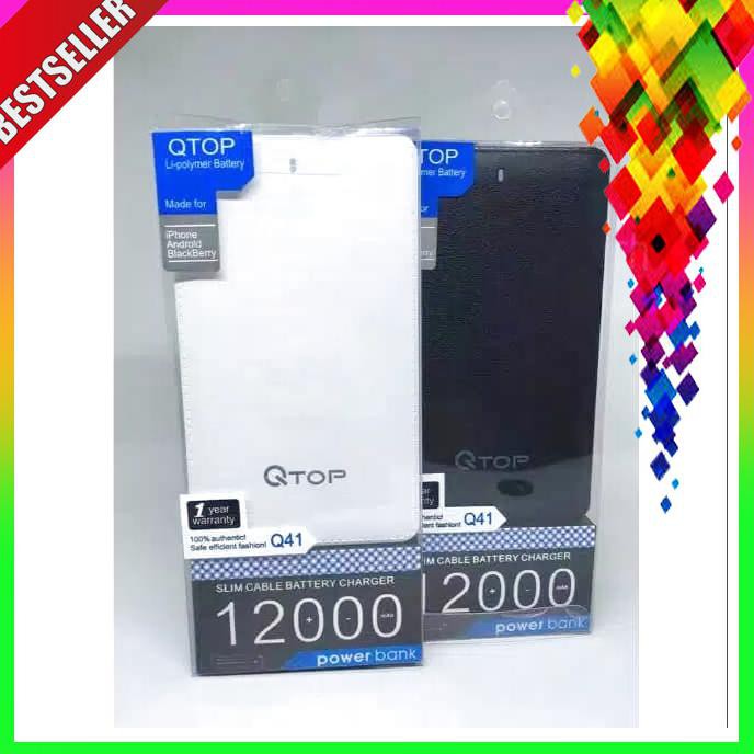 PROMO POWERBANK QTOP 12000 MAH 1 USB +KABEL MICRO +KONEKTOR IPHONE LIGHTNING BERKUALITAS