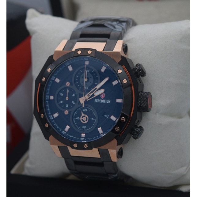 Jam Tangan Pria Expedition E 6385 Black Rose Gold Original
