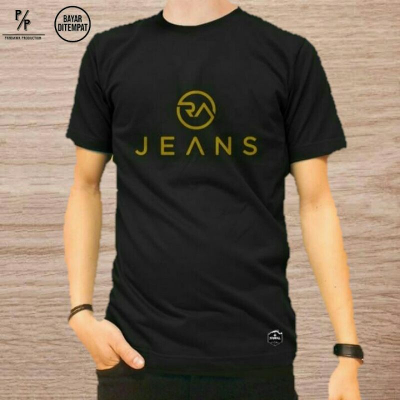 KAOS MOTIF LOGO RA JEANS/KAOS DISTRO PRIA WANITA KEREN WARNA HITAM PUTIH