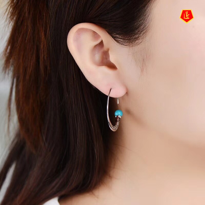 [Ready Stock]New Vintage Silver Turquoise Earrings Punk
