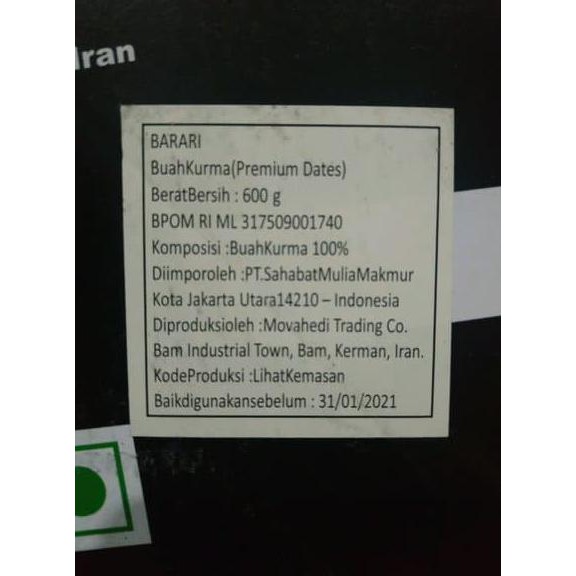 

Buruan Serbu Kurma Angur Kurma Bam Iran Merek Barari Kemasan 600-650Grm Enak Rasa N
