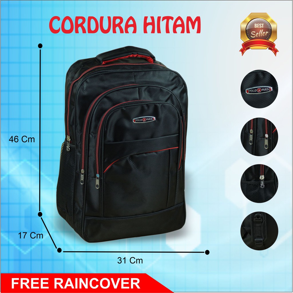 Tas Ransel Laptop Hitam Backpack Sekolah Kuliah Kerja Pria Wanita Besar Kuat Awet Murah Berkualitas