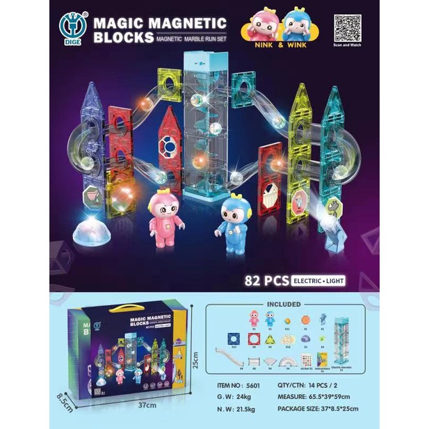 HZ Magic Magnetic Blocks Magnetic Marble Run Set LED DIY + Music + Automatic