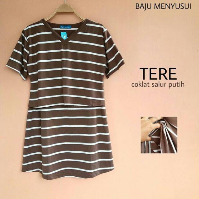 Baju Menyusui Tere Coklat Salur Putih
