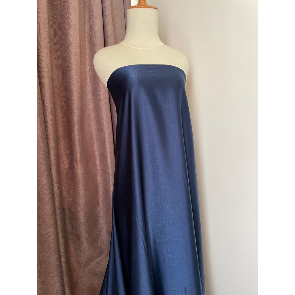 Bahan Kain Satin Maxmara Original Warna Biru Dongker Navy