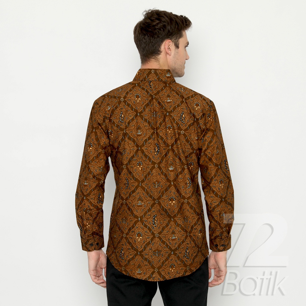 KEMEJA BATIK PRIA Slimfit Lengan Panjang Premium Motif Sidomukti Sogan Klasik Tradisional Jarik Coklat 724251 Cap 72