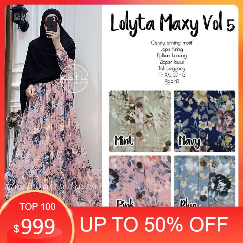 Lolyta Maxy vol 5 no lebel ratu/dress ceruty busui motif bunga ld 112/gamis muslim/Lolita maxy