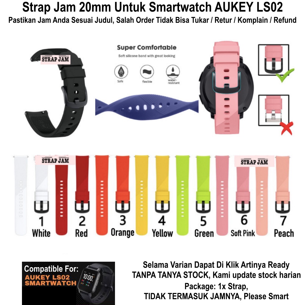 RTS Tali Jam Aukey LS02 LS-02 - Strap 20mm Rubber Silikon Dengan Buckle Hitam