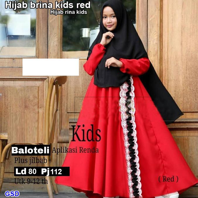 Sale Terlaris hijab brina kids/setelan baju maxi+bergo anak/baju gamis+bergo anak - Merah baru
