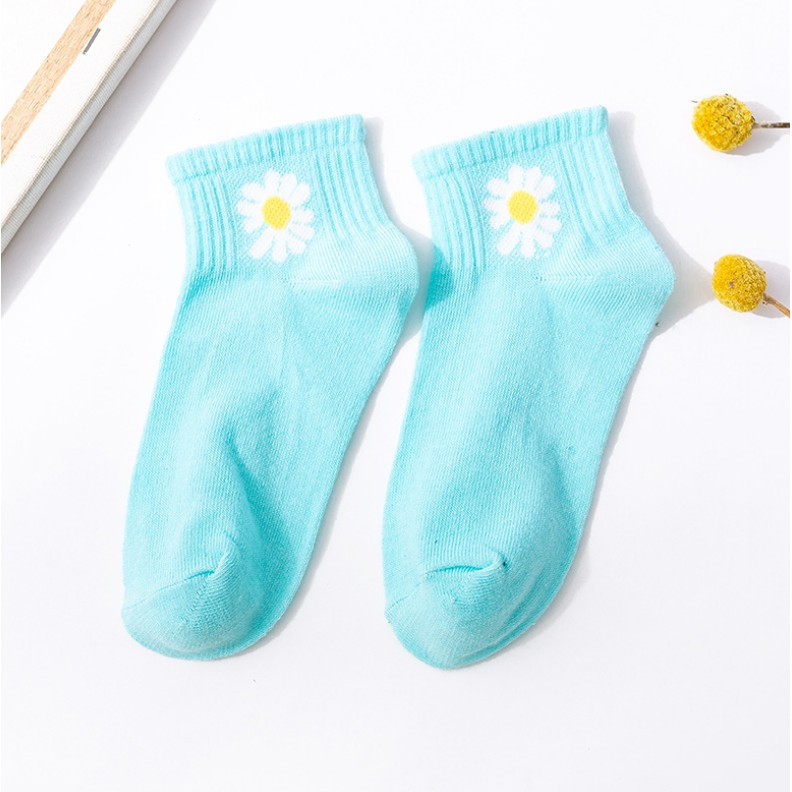 Kaos Kaki Bear Brown dan Daisy Pendek Mata Kaki Wanita Lucu Unik-Daisy-Biru