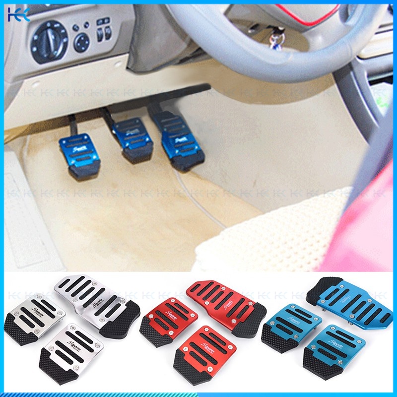 3Pcs / Set Cover Pedal Rem Mobil Transmisi Manual Bahan Aluminum Anti Slip Warna Biru / Merah / Silver